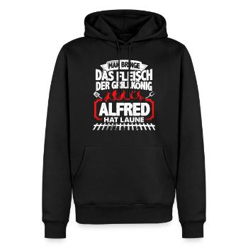 ALFRED - Grill - Männer Premium Bio Hoodie - Schwarz - Vorne - Nico (187cm)