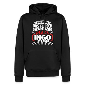 INGO - Grill - Männer Premium Bio Hoodie - Schwarz - Vorne - Nico (187cm)