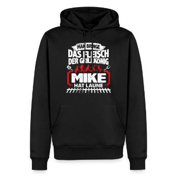 MIKE - Grill - Männer Premium Bio Hoodie - Schwarz - Vorne - Nico (187cm)