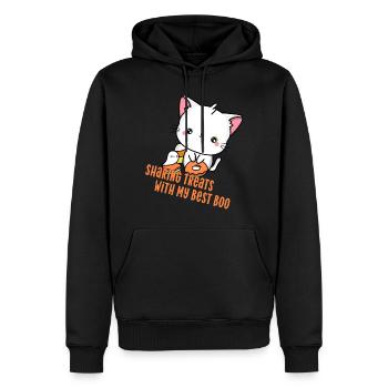 Partager des friandises avec le meilleur chat boo Halloween - Sweat à capuche Premium bio Homme - noir - Devant - Nico (187cm)