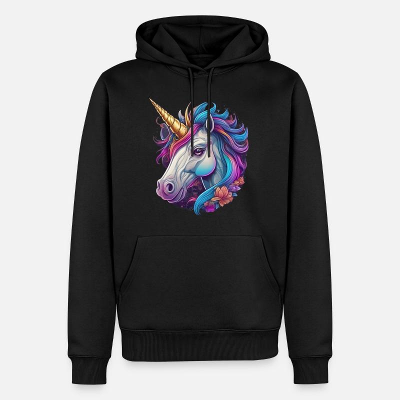 Einhorn Kopf - Männer Premium Bio Hoodie - Schwarz