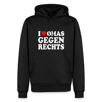 I love omas gegen rechts - Männer Premium Bio Hoodie - Schwarz - Vorne - Nico (187cm)