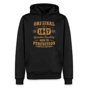 Original vintage 1947 né vintage anniversaire - Sweat à capuche Premium bio Homme - noir - Devant - Nico (187cm)