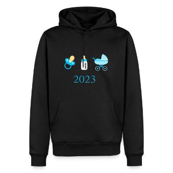 Baby 2023 Geburt Junge Vorlage personalisierbar - Männer Premium Bio Hoodie - Schwarz - Vorne - Nico (187cm)