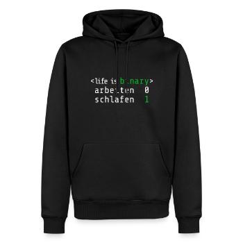 Binary Life: lieber schlafen als arbeiten - Männer Premium Bio Hoodie - Schwarz - Vorne - Nico (187cm)