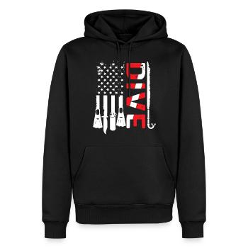 Scuba Dive Flag USA Drôle Graphique - Sweat à capuche Premium bio Homme - noir - Devant - Nico (187cm)