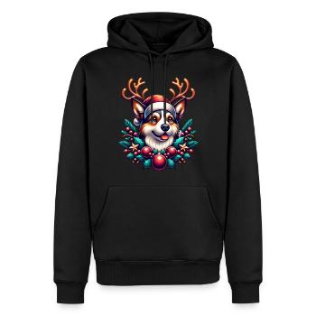 Dog with reindeer antlers - Men’s Premium Organic Hoodie - black - Front - Nico (187cm)