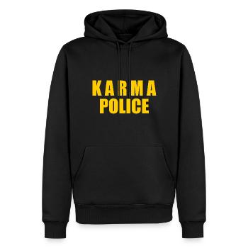 Karma police - Sweat à capuche Premium bio Homme - noir - Devant - Nico (187cm)