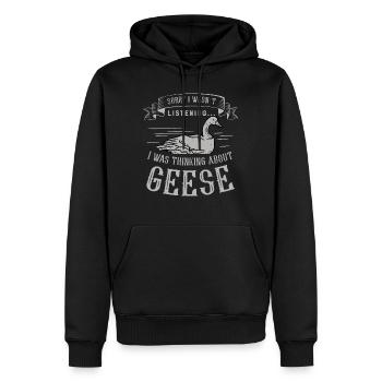 En pensant aux oies, jolies oies, oiseaux sauvages - Sweat à capuche Premium bio Homme - noir - Devant - Nico (187cm)