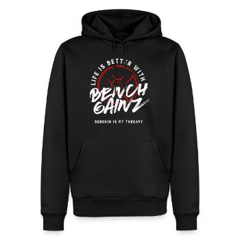 Benchpress Powerlifter Fitness-Zitat - Männer Premium Bio Hoodie - Schwarz - Vorne - Nico (187cm)