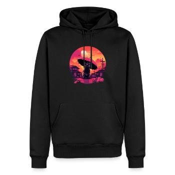 Synthwave japan Cat with umbrella - Männer Premium Bio Hoodie - Schwarz - Vorne - Nico (187cm)