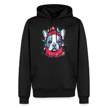 Noël du bouledogue français - Sweat à capuche Premium bio Homme - noir - Devant - Nico (187cm)