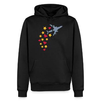 Airplane with stars and hearts - Men’s Premium Organic Hoodie - black - Front - Nico (187cm)