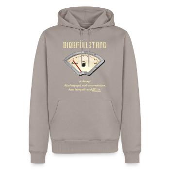 AD - Bierfüllstand Anzeige auf Reserve - Achtung - Männer Premium Bio Hoodie - Taupe - Vorne - Nico (187cm)