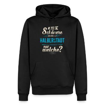 Heimat Stadt - Halberstadt - blau retro - - Männer Premium Bio Hoodie - Schwarz - Vorne - Nico (187cm)