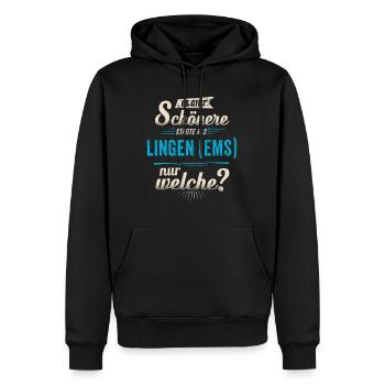 Heimat Stadt - Lingen (Ems) - blau retro - - Männer Premium Bio Hoodie - Schwarz - Vorne - Nico (187cm)