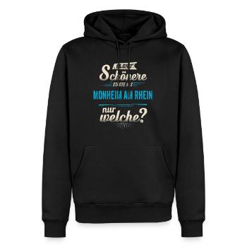 Heimat Stadt - Monheim am Rhein - blau retro - - Männer Premium Bio Hoodie - Schwarz - Vorne - Nico (187cm)