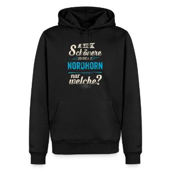 Heimat Stadt - Nordhorn - blau retro - RAHMENLOS - Männer Premium Bio Hoodie - Schwarz - Vorne - Nico (187cm)