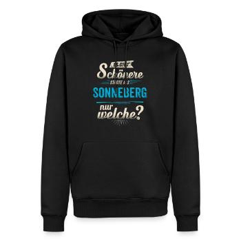 Heimat Stadt - Sonneberg - blau retro - RAHMENLOS - Männer Premium Bio Hoodie - Schwarz - Vorne - Nico (187cm)