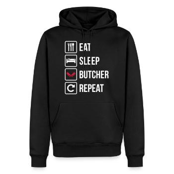 Eat Sleep Butcher Repeat - Männer Premium Bio Hoodie - Schwarz - Vorne - Nico (187cm)