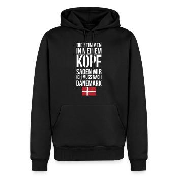 Stimmen in meinem Kopf ich muss nach Dänemark - Männer Premium Bio Hoodie - Schwarz - Vorne - Nico (187cm)