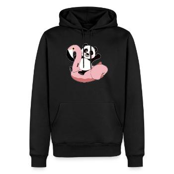 Panda auf Flamingo Luftmatraze kawaii Sommer coole - Männer Premium Bio Hoodie - Schwarz - Vorne - Nico (187cm)