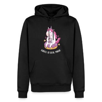 Coffee Is Real Magic - Coffee Unicorn Gift - Men’s Premium Organic Hoodie - black - Front - Nico (187cm)
