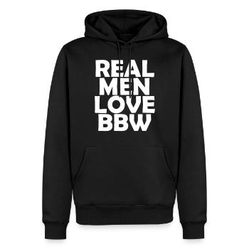 Real Men love bbw - Sweat à capuche Premium bio Homme - noir - Devant - Nico (187cm)