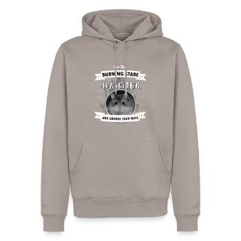 BURNING STARE OF A HAMSTER - Men’s Premium Organic Hoodie - taupe - Front - Nico (187cm)