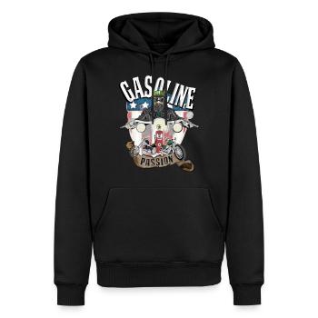 Gasoline Passion, old school, Biker, Motorrad - Männer Premium Bio Hoodie - Schwarz - Vorne - Nico (187cm)