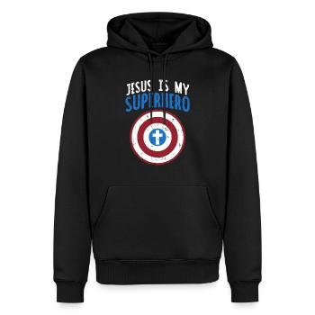 Croix de cadeau de héros super héros Jésus Christ - Sweat à capuche Premium bio Homme - noir - Devant - Nico (187cm)