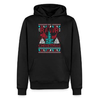 Dinosaure Rex Noël Ugly Christmas Sweater - Sweat à capuche Premium bio Homme - noir - Devant - Nico (187cm)