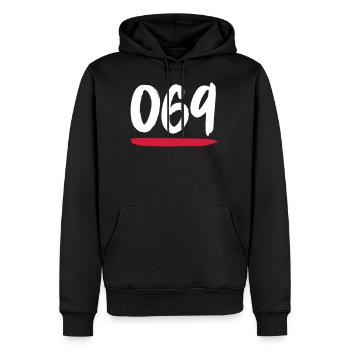 069 brushstroke - Men’s Premium Organic Hoodie - black - Front - Nico (187cm)