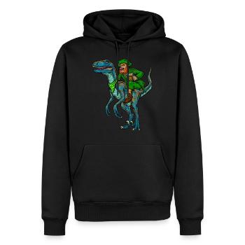 Leprechaun Rides Velociraptor | Saint Patrick - Sweat à capuche Premium bio Homme - noir - Devant - Nico (187cm)
