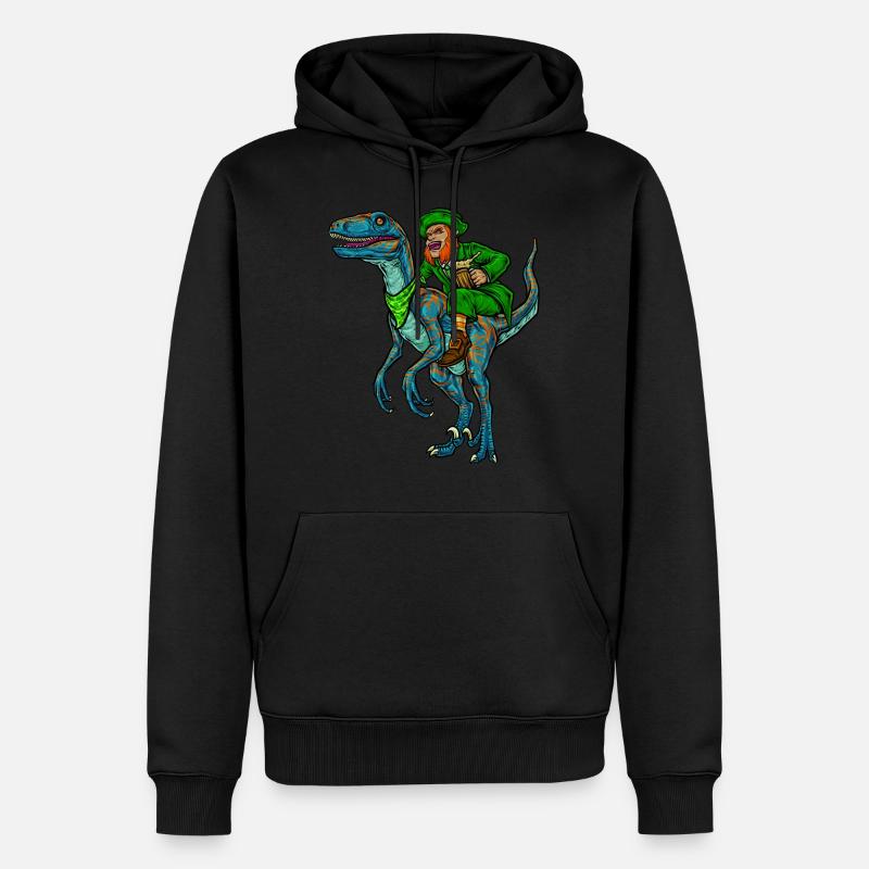 Leprechaun Rides Velociraptor | Saint Patrick - Sweat à capuche Premium bio Homme - noir