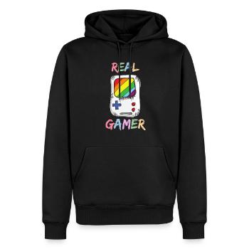 Game Boy Real Gamer F089 - Männer Premium Bio Hoodie - Schwarz - Vorne - Nico (187cm)