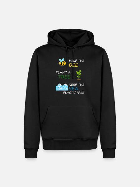 Help de bij, plant een boom en een plastic vrije zee - Herre Premium økologisk hoodie - sort