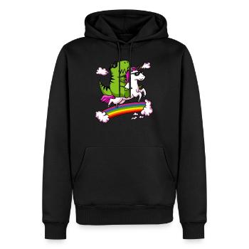 T-Rex Dinosaure Equitation Unicorn Magical Rainbow - Sweat à capuche Premium bio Homme - noir - Devant - Nico (187cm)