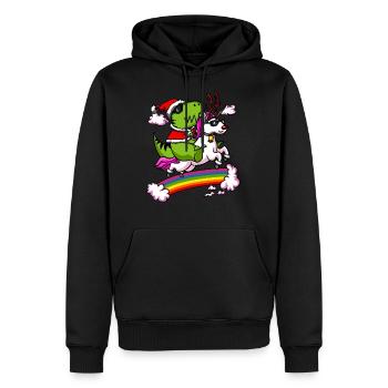 T-Rex Dinosaurier Santa Riding Unicorn Weihnachten - Männer Premium Bio Hoodie - Schwarz - Vorne - Nico (187cm)