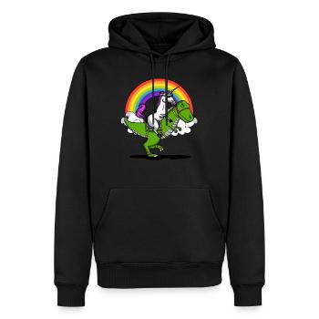 Einhorn Reiten T-Rex Dinosaurier Magischer Regenbogen - Männer Premium Bio Hoodie - Schwarz - Vorne - Nico (187cm)