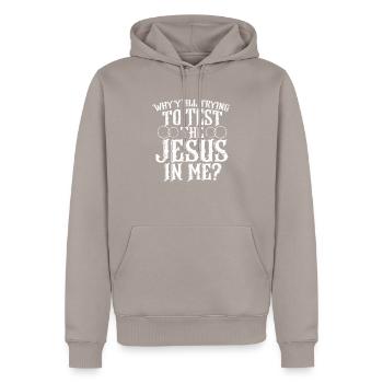 Jesus - Männer Premium Bio Hoodie - Taupe - Vorne - Nico (187cm)