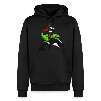 Ours de panda de dinosaure T-Rex chevauchant une baleine orque - Sweat à capuche Premium bio Homme - noir - Devant - Nico (187cm)