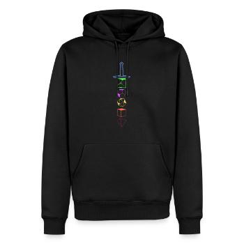 Tabletop Würfel Schwert - Männer Premium Bio Hoodie - Schwarz - Vorne - Nico (187cm)