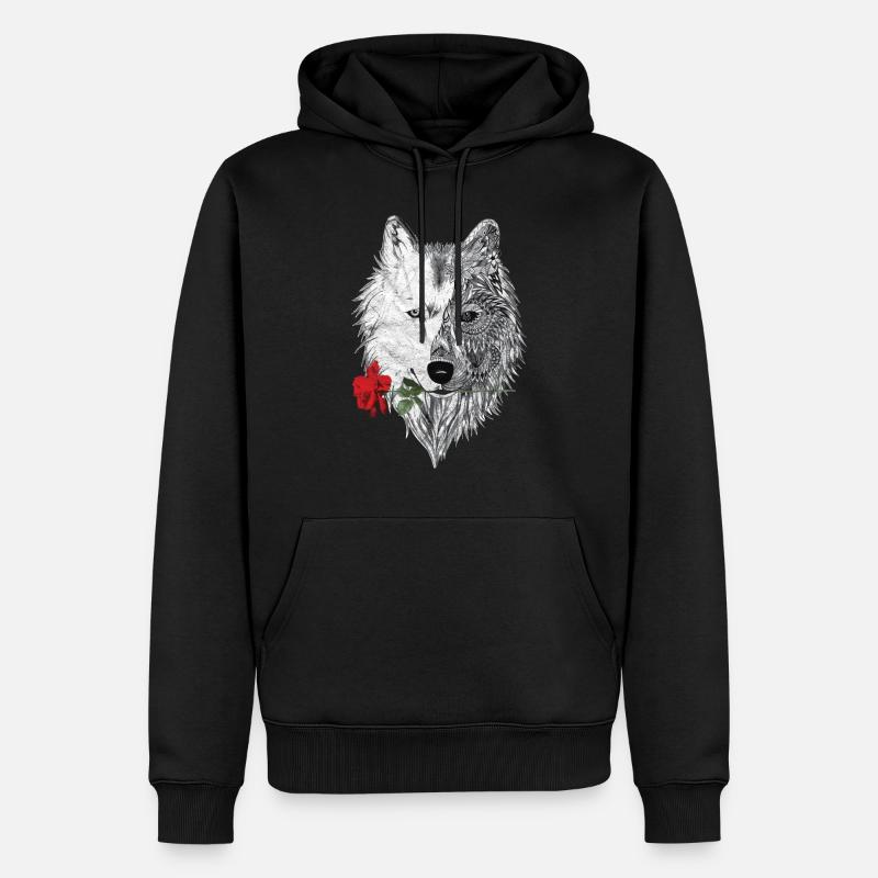 Wolf-Mandala-Rose Canis Lupus - Männer Premium Bio Hoodie - Schwarz