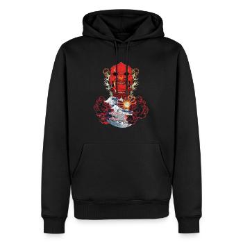Masque Oni rouge japonais ogre troll vague - Sweat à capuche Premium bio Homme - noir - Devant - Nico (187cm)