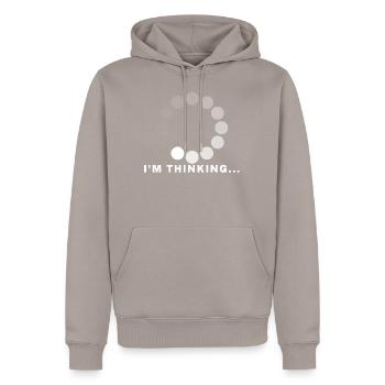 Im thinking... - Männer Premium Bio Hoodie - Taupe - Vorne - Nico (187cm)
