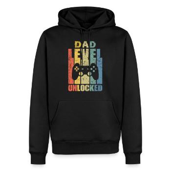Annonce de grossesse pour homme niveau papa débloqué Soo - Sweat à capuche Premium bio Homme - noir - Devant - Nico (187cm)