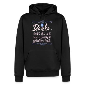 Thank you for helping us grow - Men’s Premium Organic Hoodie - black - Front - Nico (187cm)