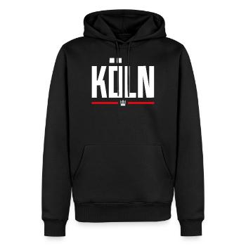 KÖLN | KRONE - Männer Premium Bio Hoodie - Schwarz - Vorne - Nico (187cm)