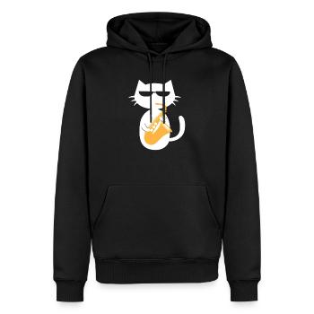 Saxophone Cat Saxophoniste Jazz Musicien Cadeau - Sweat à capuche Premium bio Homme - noir - Devant - Nico (187cm)